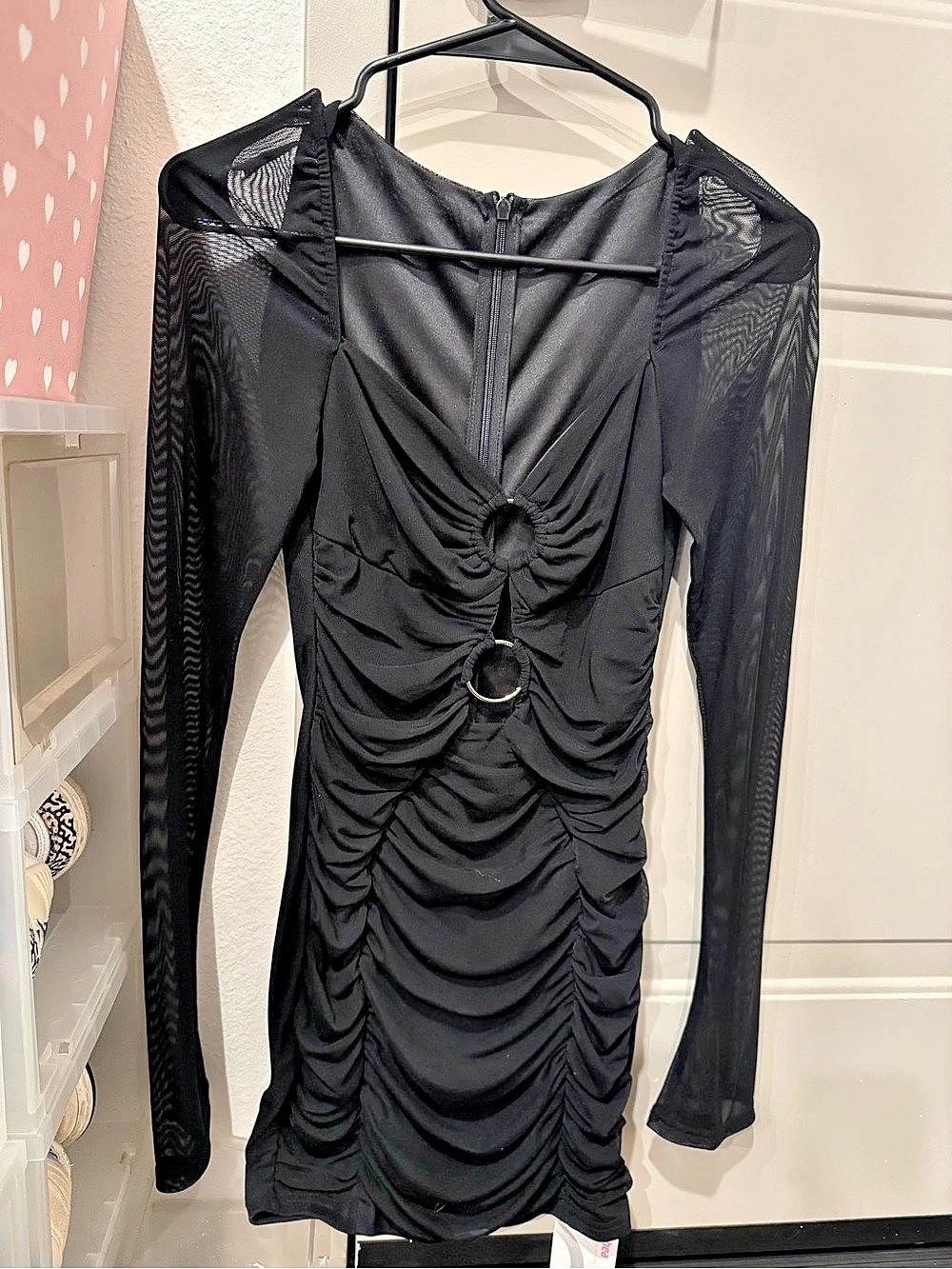 Black Ruched Long Sleeve Mini Dress Like New